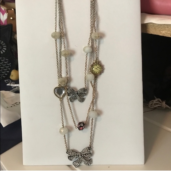 BETSEY JOHNSON THREE CHAIN Layered Necklace WITH CHARMS Clock watch - Picture 2 of 15